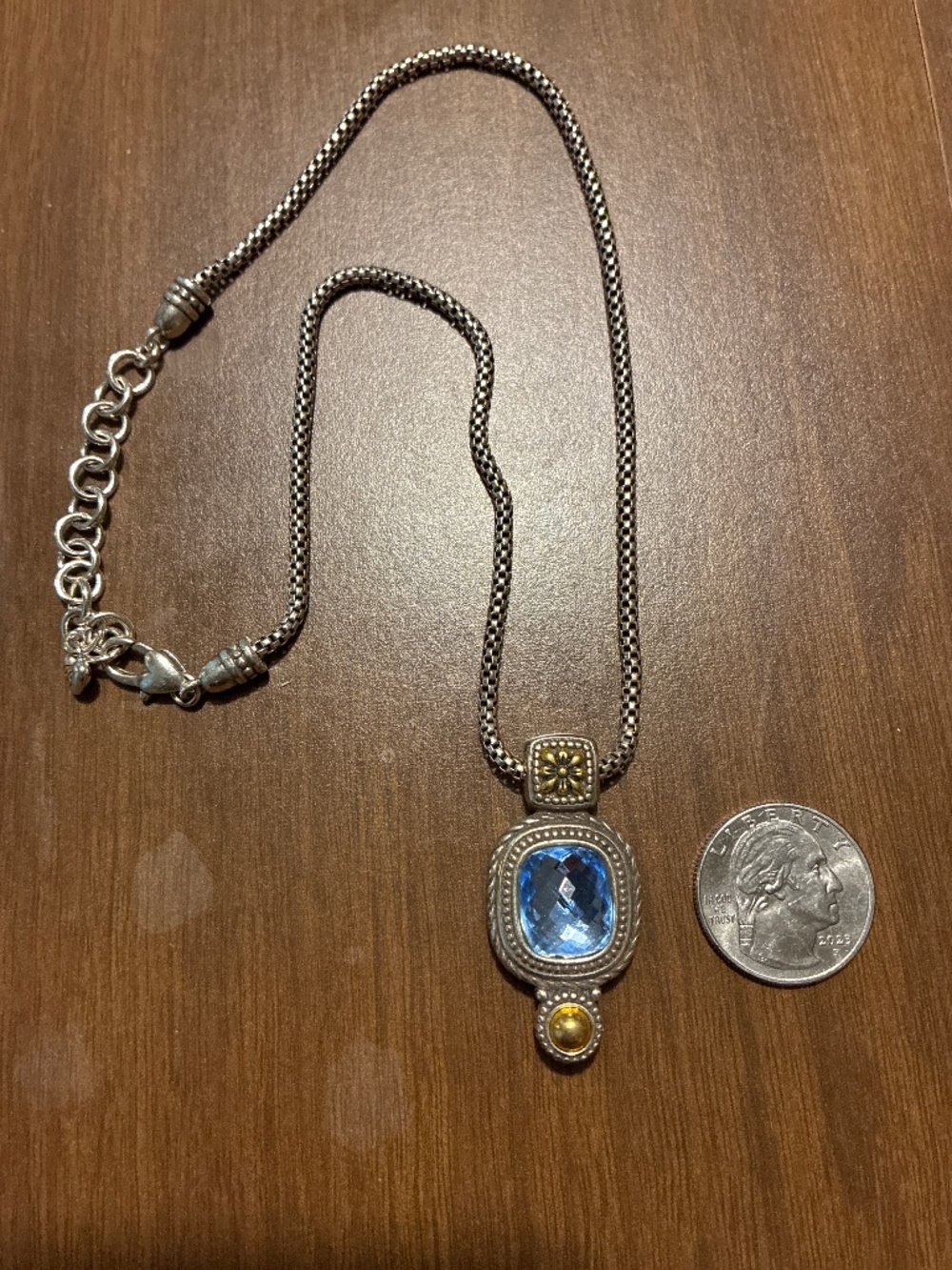 Brighton two-tone necklace with blue stone